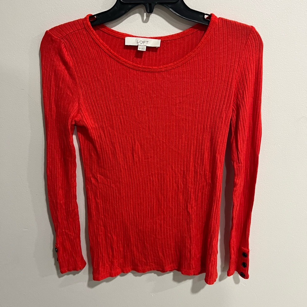LOFT Women's Ribbed Long Sleeve Scoop Neck Top